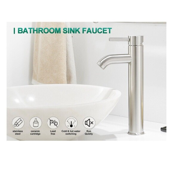 VOTON Bathroom Sink Faucet Chrome Tall Bath Faucet Single Handle One Hole - Picture 9 of 16